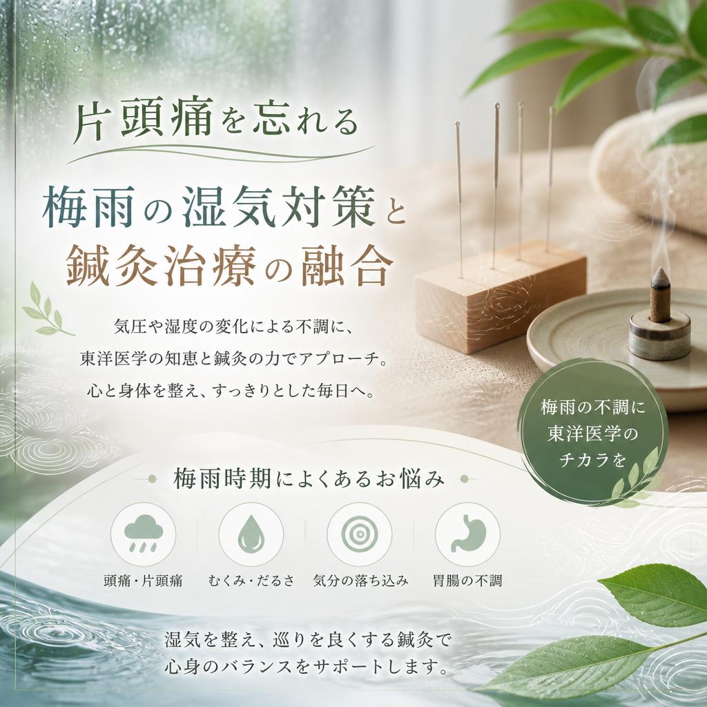 鍼灸で【片頭痛を忘れる】梅雨の湿気対策　頭痛でお悩みの方は、横須賀市大津町にあるつぼみ鍼灸院まで！